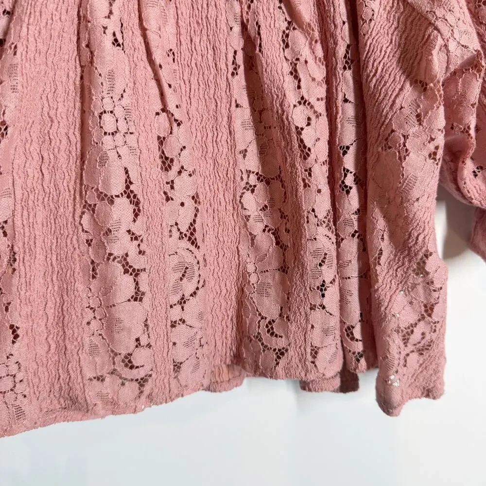 NWT Free People Ethereal Boho Pink Convertible Lace Crop Top Ruffled Cuff XS